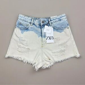 Zara NEW Blue High Rise Distressed Shorts Raw Hem Bleached Women's Size 4 NWT